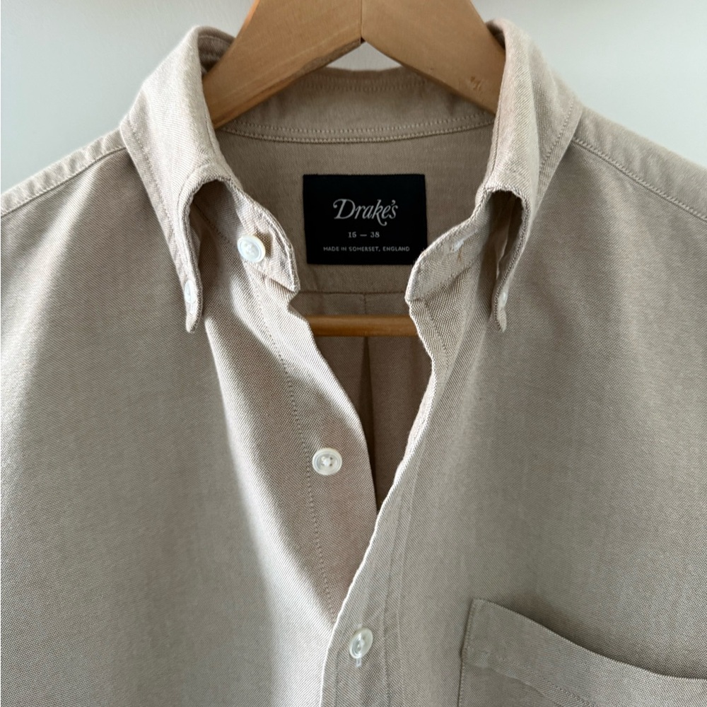 Drake’s London Oxford Button Down Shirt Cream 15/38 Made England OCBD - Picture 2 of 7
